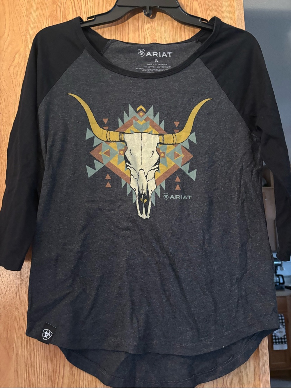Ariat Black & Charcoal Longhorn Graphic Raglan Top